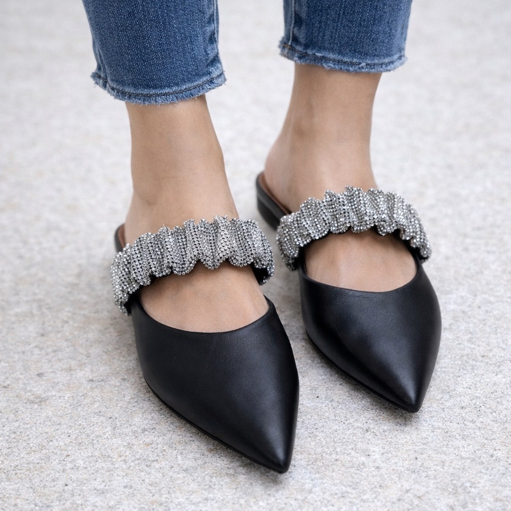 London Rag Elegant Black Women's Mules with Silver Accents. New